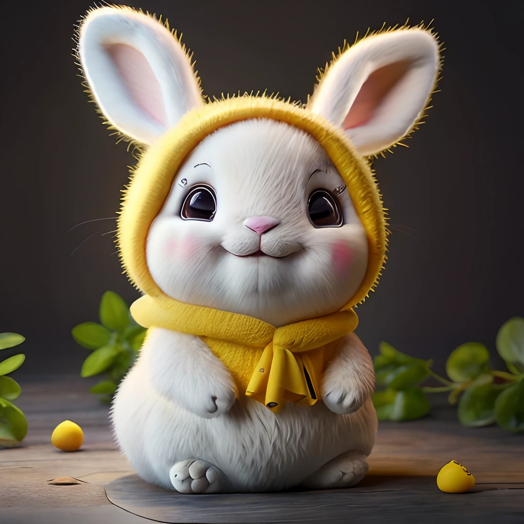 Fat rabbit with cute smile wearing yellow shirt 4k seizure image