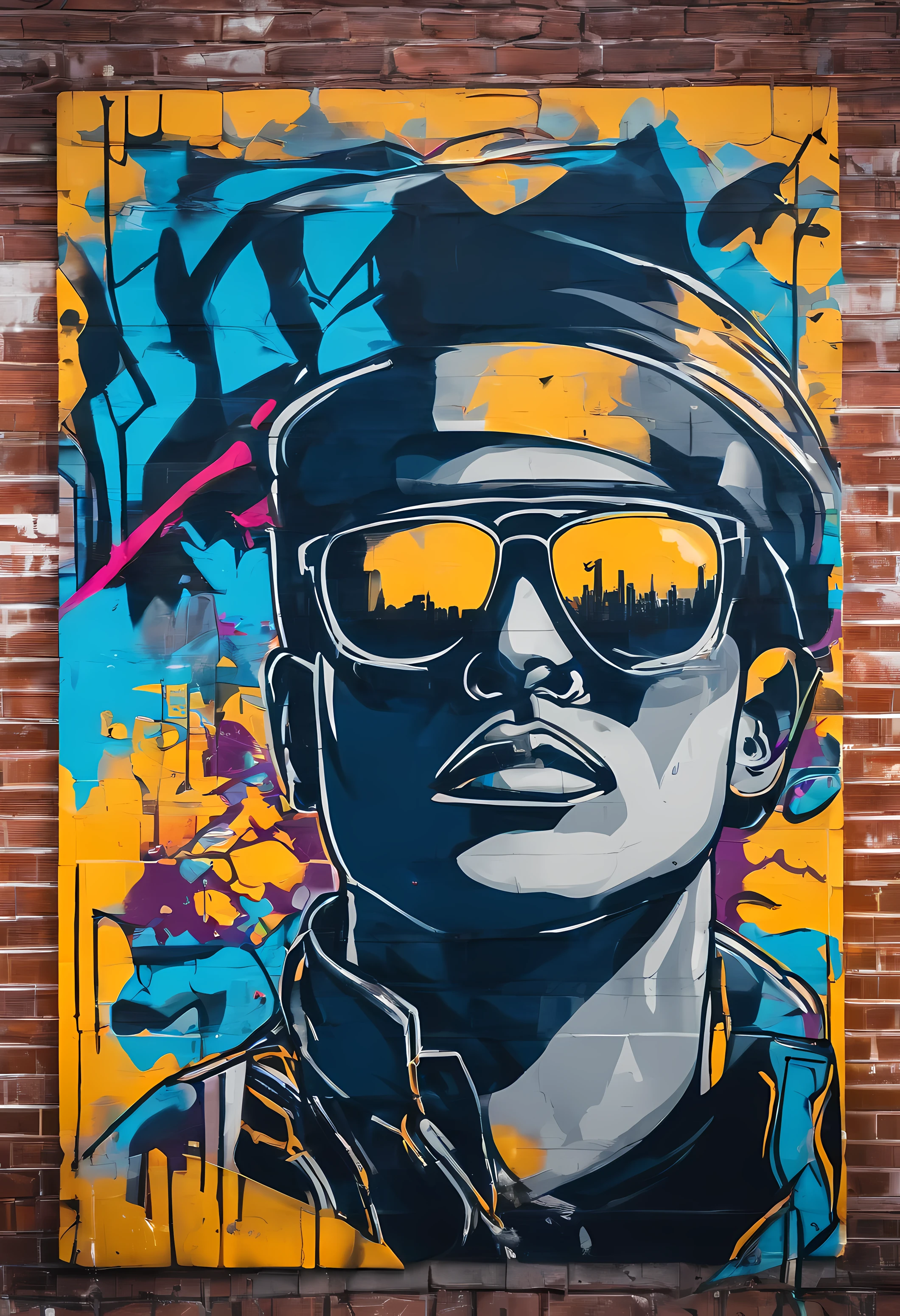 Prompt: grafity, Face of man with black glasses, de jaqueta azul, imagem completa, High resolution high contrast