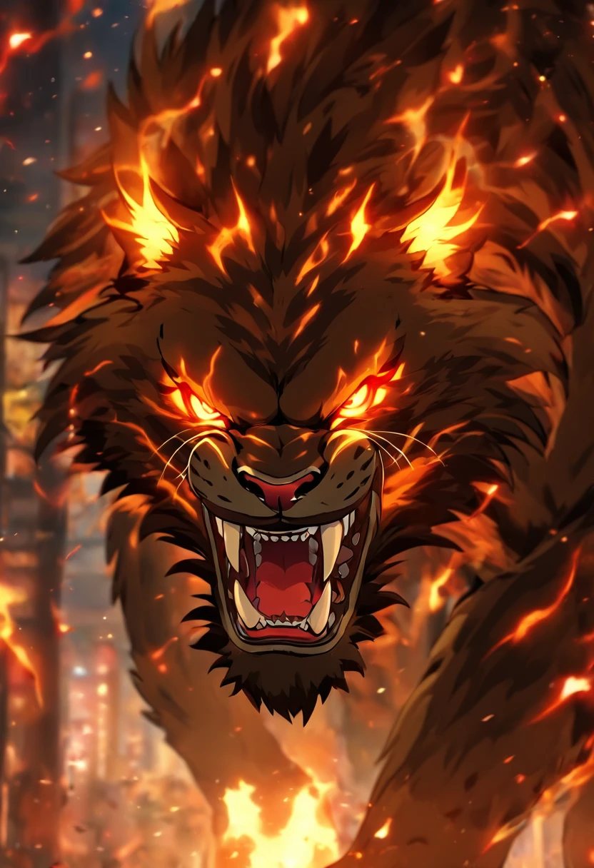 Strange monsters in a fantasy world，sabertooth tiger，long canine teeth，Strong limbs，Covered in flames，Blood，Covered with thick spikes，Moon Night，中景 the scene is，Full body like， highly detailed surreal vfx，oc rendered，Shot with 70 mm - AR 16:9 --q 2 --s 1000