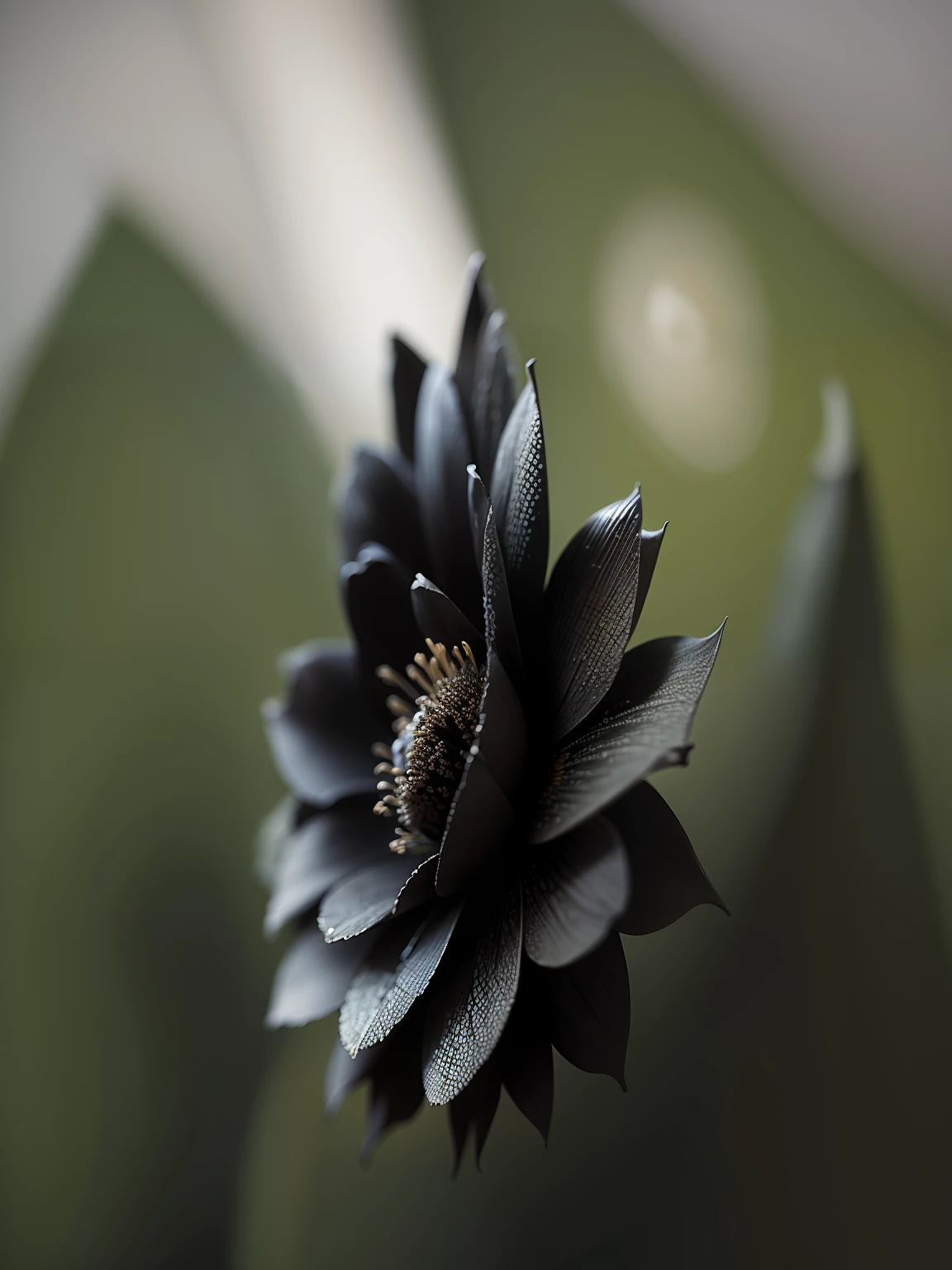 A Black flower, background blur.