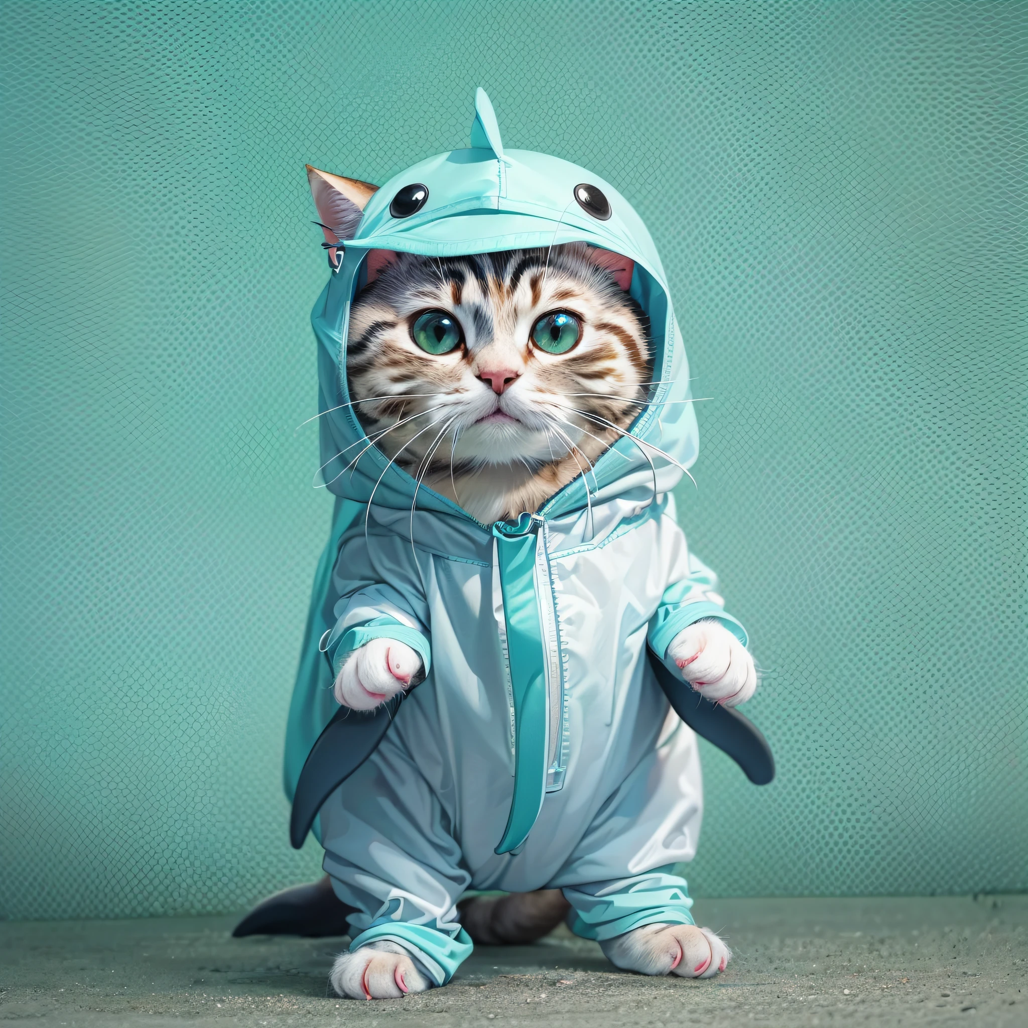 Very cute cat, standing, cute, wearing a dolphin costume