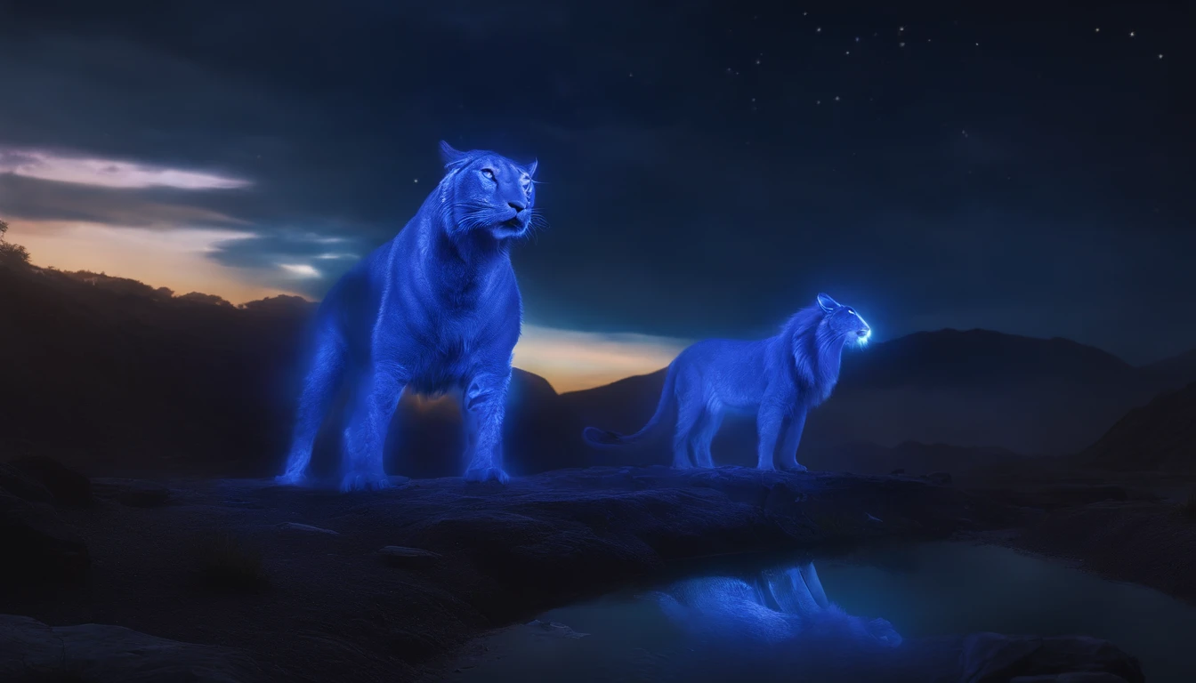 Fantasy world monsters,Emits blue-violet light,Glow effects,the night,中景 the scene is,Full body like, highly detailed surreal vfx,oc rendered,Shoot with 70 mm - AR