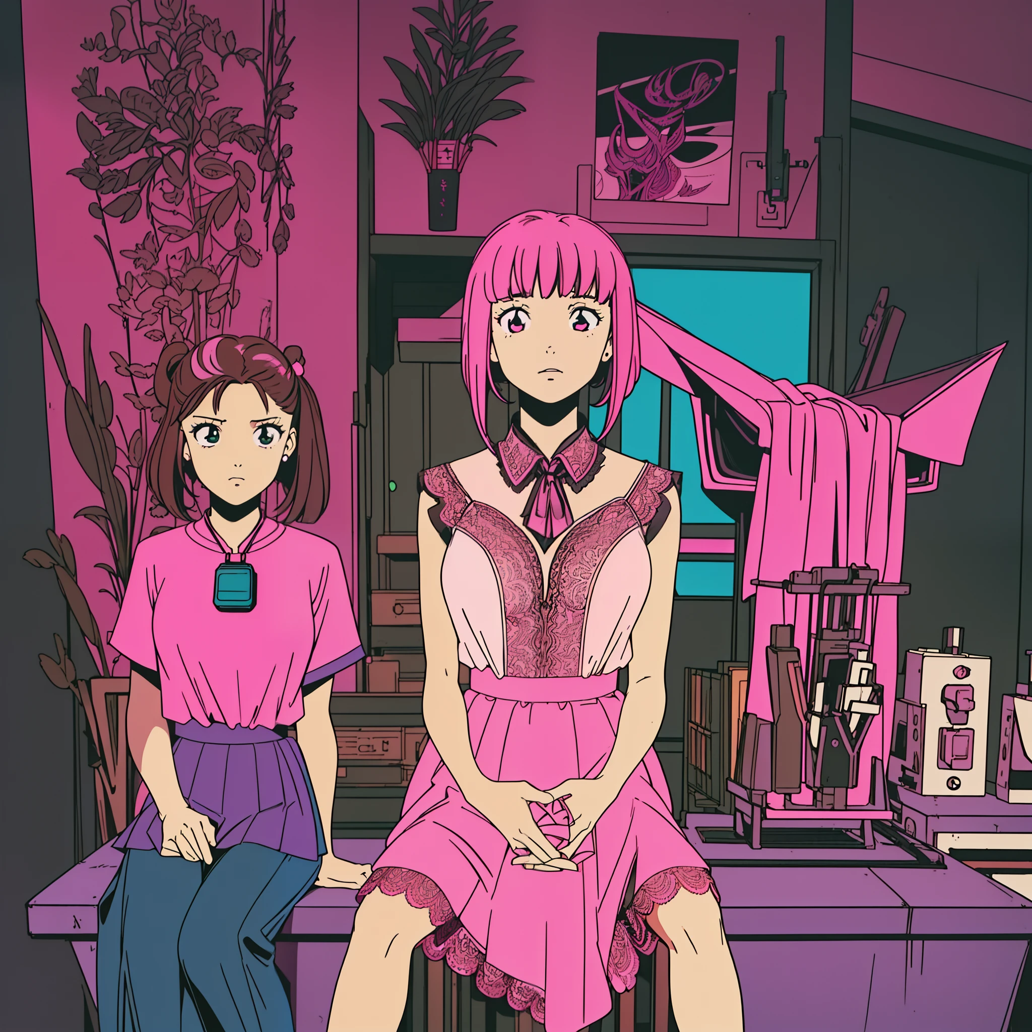 girl, (hotify,digital art,fit,hot body,instagram:1.2), (1990s, 90s:1.2),(ancient:1.4), (Fantasy,Scifi Background:1.4),Chubby,Flat Chest,(Swimming),Short Hair,Pigtail,(pink Poncho,magenta Lace skirt:1.3),Dragon Quest,Neck Leash ,(masterpiece,detailed,highres:1.4)