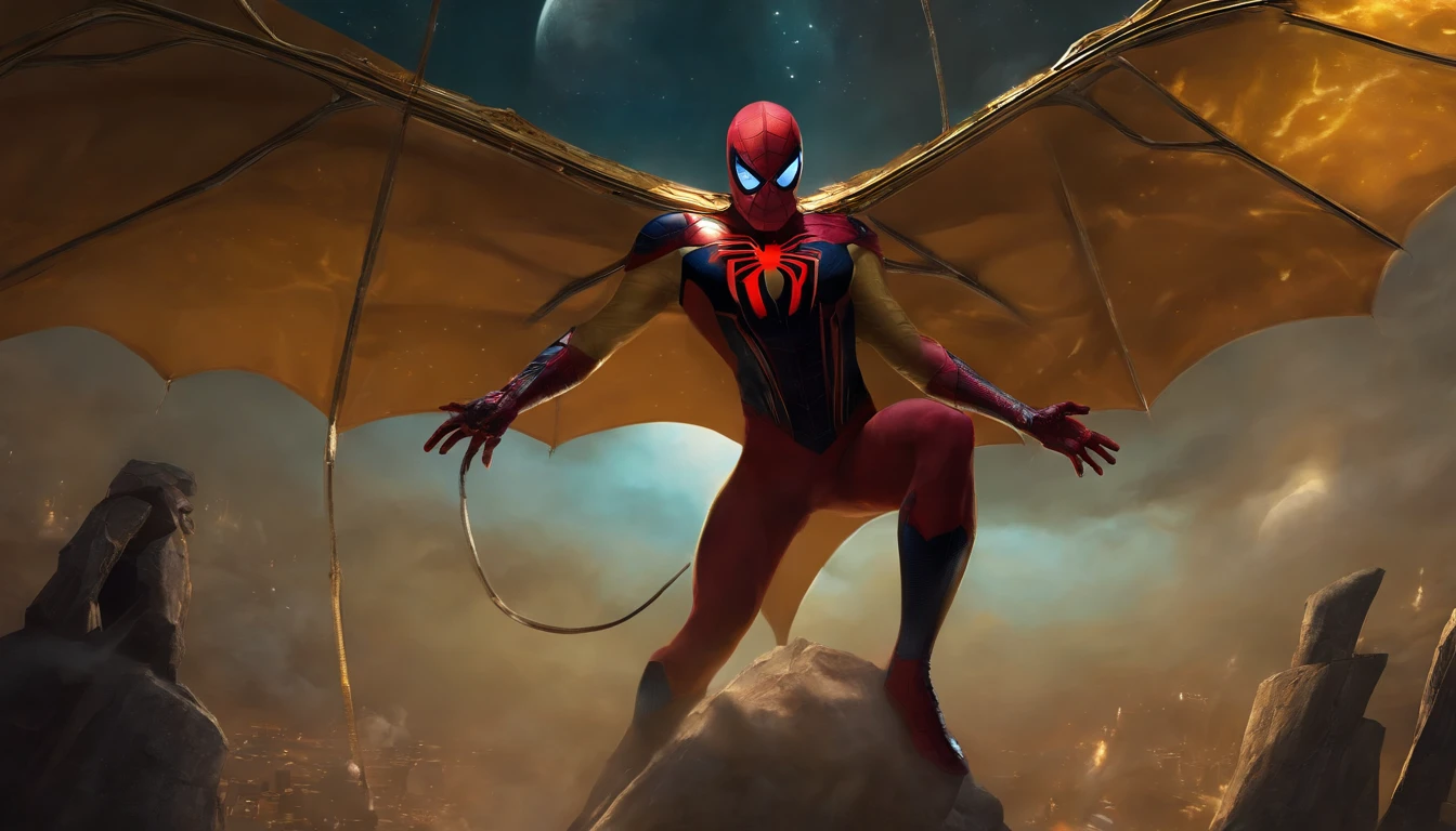(melhor qualidade),(master part),(ultra detalhado),(4k resolution),(extremamente detalhado),Pintura expressionista abstrata "Hyperion", Cosmic Spider-Man, Tarot card, trending on ArtStation, pintura digital, retrato da arte do conceito do personagem, assustador