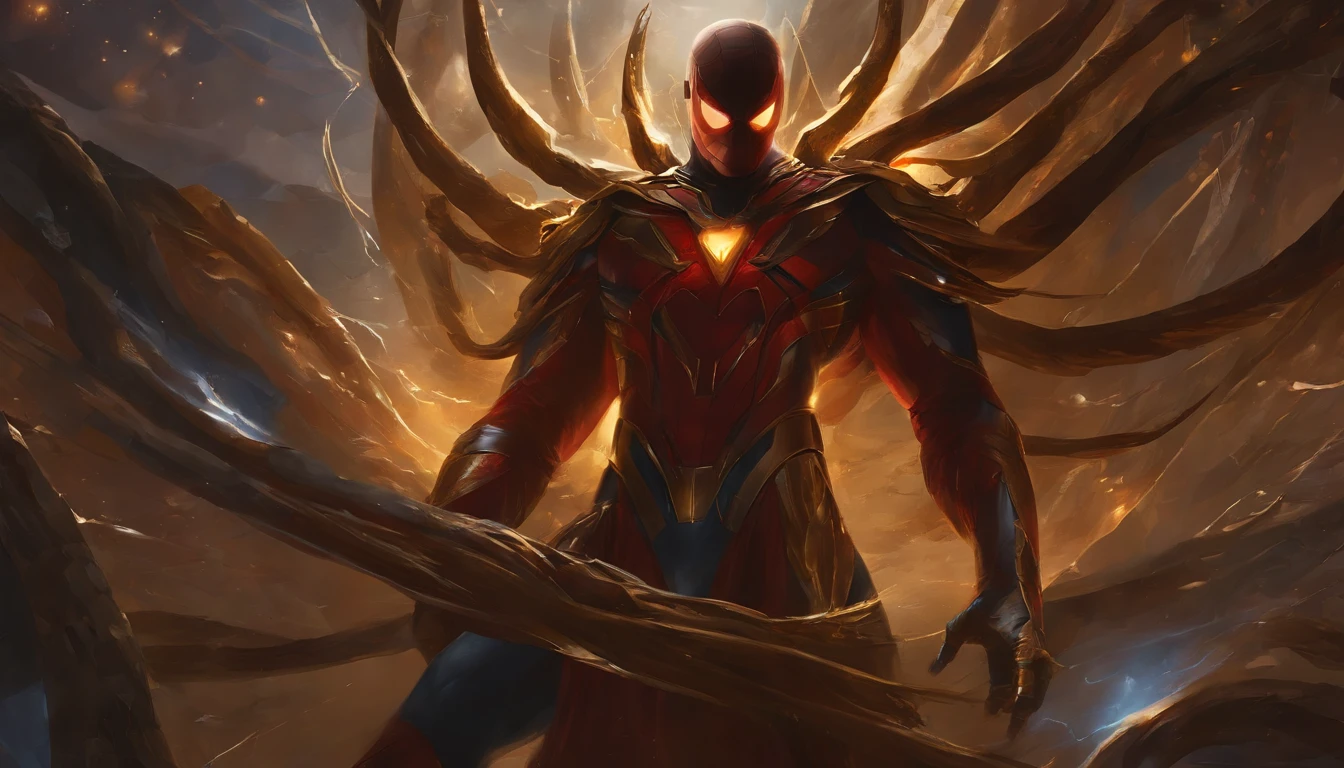 (melhor qualidade),(master part),(ultra detalhado),(4k resolution),(extremamente detalhado),Pintura expressionista abstrata "Hyperion", Cosmic Spider-Man, Tarot card, trending on ArtStation, pintura digital, retrato da arte do conceito do personagem, assustador