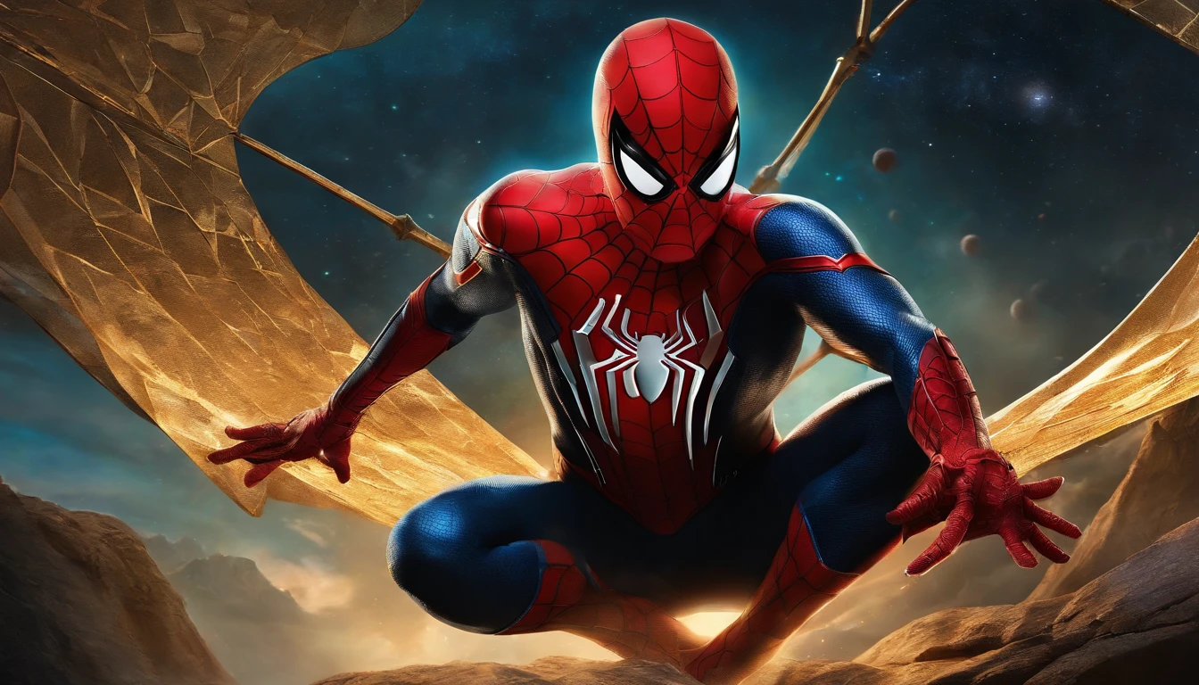 (melhor qualidade),(master part),(ultra detalhado),(4k resolution),(extremamente detalhado),Pintura expressionista abstrata "Hyperion", Cosmic Spider-Man, Tarot card, trending on ArtStation, pintura digital, retrato da arte do conceito do personagem, assustador