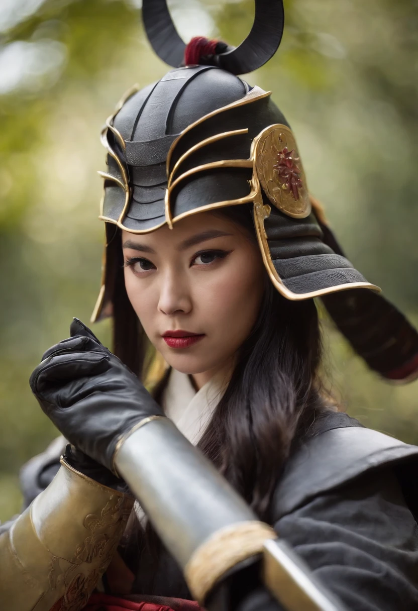 Samurai Helmet Women's Cosplay Black leather gloves mask