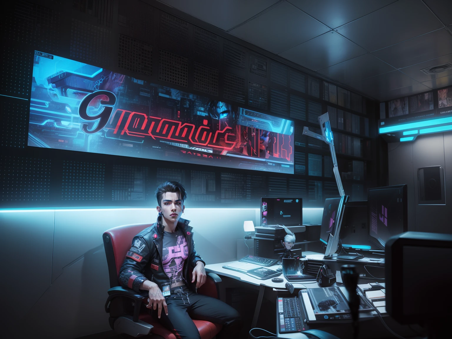 Change background cyberpunk handsome boy. realistic face. 8k. Ultra realistic.