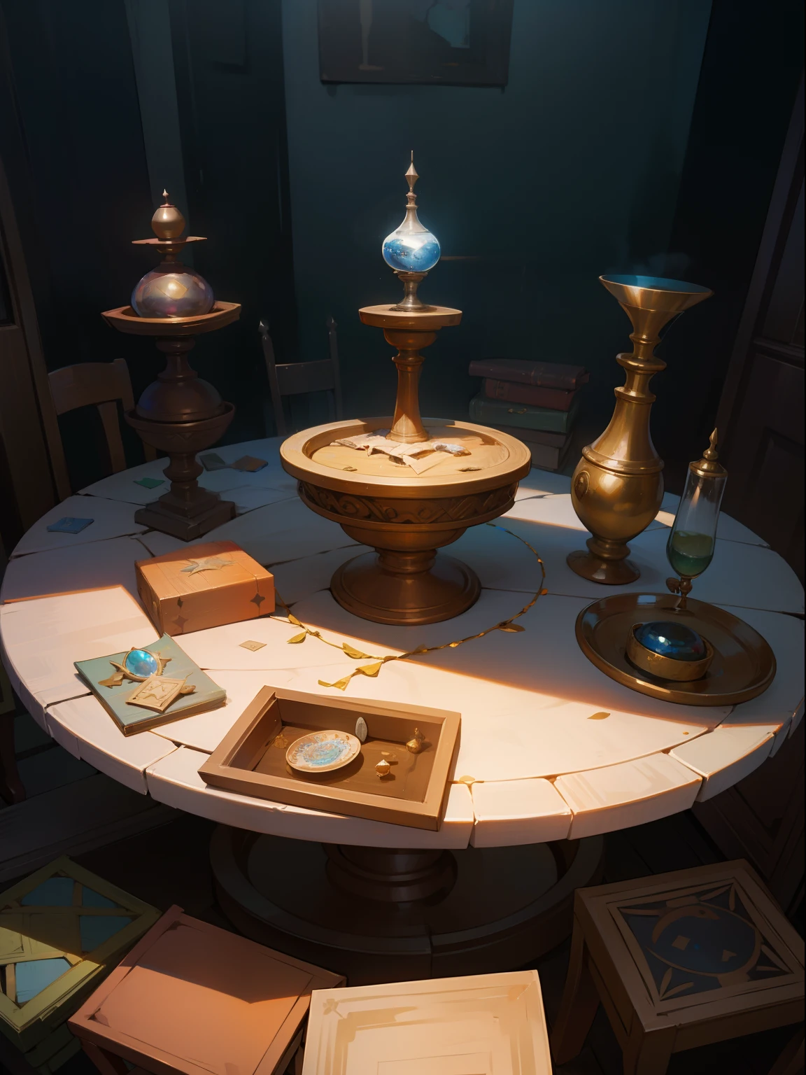 a table full of magical artifacts