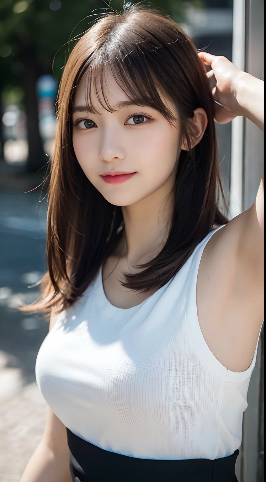 randome pose, mix4, (8K, Raw photography, top-quality, masterpiece: 1.45), (realisitic, Photorealsitic: 1.37), one girls, cute little, A smile、Cityscape, natta, profetional lighting, plain,a park,photon maping, Radio City, physically-based renderingt, Gradient black hair, white hair, straight haired,gals,a handsome, girl with, large full breasts,Random attire,skirt by the,top quality photo, hight resolution, 1080p, (clearface), (Detailed face description), (Detailed hand description), (masterpiece), realisticlying, extreme light and shadows, dishevled hair, masterpiece, lush detail, (Fine facial features), (Highest Quality Photos), (masterpiece), (finely eye), dual、Look in front of you, Fine clavicle,Emphasis on the armpits、Show lower milk,full body Esbian