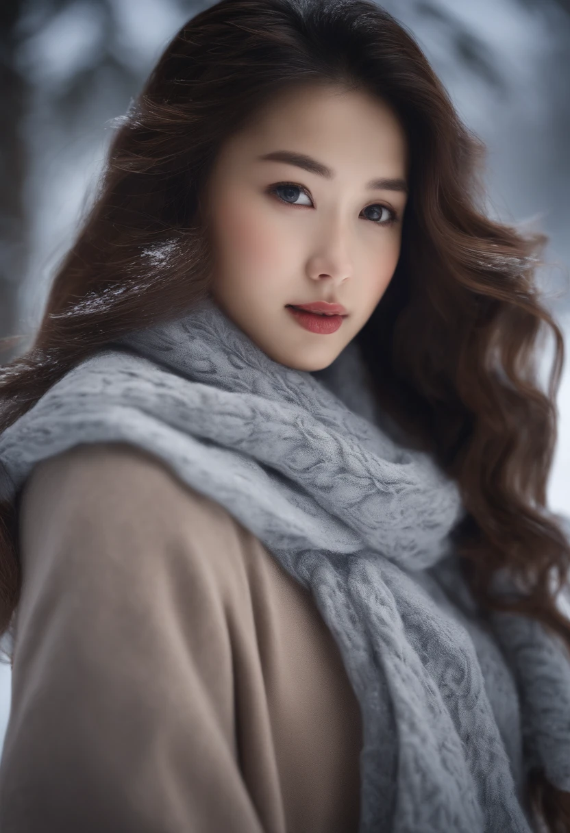 A beautiful Japanese girl in a winter landscape, wearing tights and a long sweater of random colors. She is adorned with a scarf and is surrounded by a snowy scenery. The image captures the essence of youth and beauty, with her detailed facial features including stunning eyes, a delicate nose, and beautiful lips. The snow-covered surroundings are depicted with ultra-detailed realism and photorealistic lighting effects that showcase the intricate texture and depth of the snow. The image quality is of utmost importance and is highlighted by the use of HDR, UHD, studio lighting, and physically-based rendering. The artwork is created using the cutting-edge OC and UE5 rendering engines, ensuring the best quality and delivering a masterpiece in 8K resolution. The scene is artistically styled, combining elements of both natural beauty and the Japanese aesthetic. The color palette is carefully selected to complement the winter landscape, evoking a sense of tranquility and serenity. The lighting effects, including depth-of-field and light tracing, enhance the overall realism and create a captivating atmosphere. The image showcases the perfect harmony between the girl, nature, and the surrounding elements, resulting in a truly enchanting winter masterpiece.