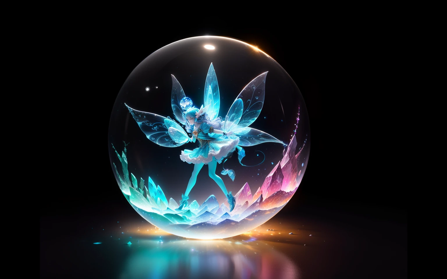 a woman dressed as a fairy in a glass jar, fantasy art, female made of ice, 3d anime girl, listing image, diamond skin, depicted as a 3 d render, floating in perfume, tundra, defence, ability image, snow and blue fire, blue image, female full body, modern arrir anime still image