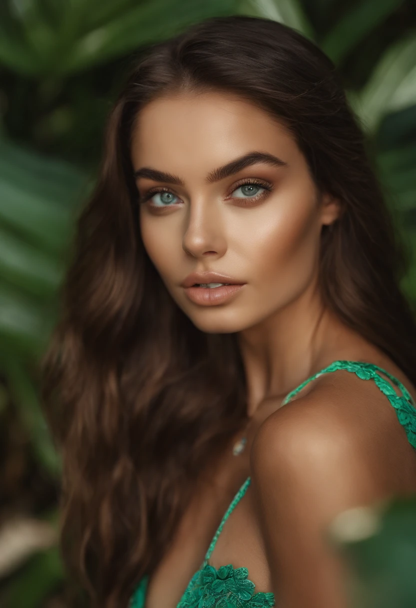 menina sexy com olhos verdes, Retrato Sophie Mudd, cabelos castanhos e olhos grandes, selfie de uma jovem mulher, Olhos do quarto, Violeta Myers, sem maquiagem, maquiagem natural, Looking directly at the camera, Rosto com ArtGram, maquiagem sutil, Impressionante tiro de corpo inteiro, olhos verdes penetrantes, Girl in bikini on beach