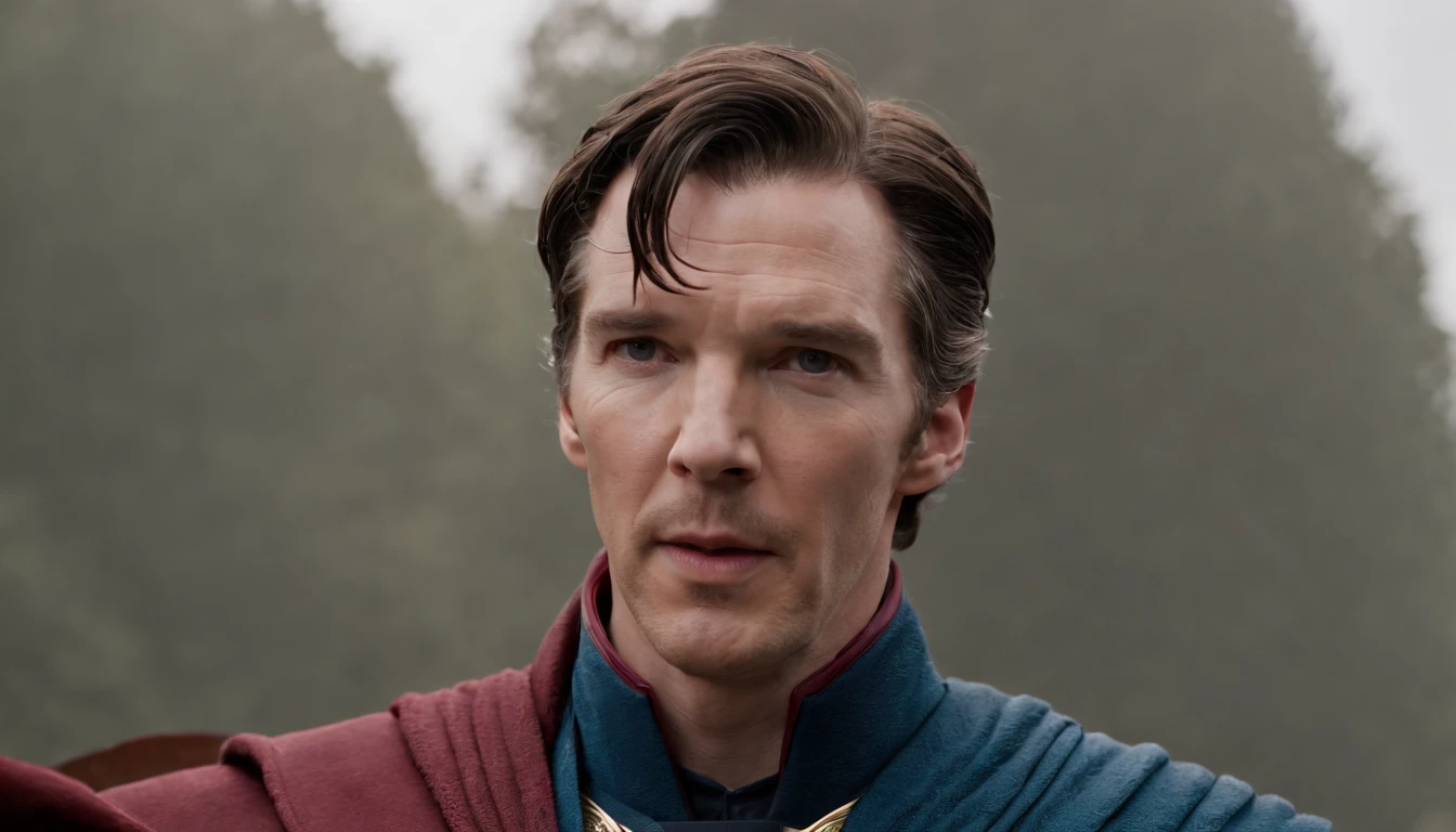 Benedict Cumberbatch is Doctor Strange on a crown and a crown on his head, Doctor Strange as the new King of Great Britain, Doutor Estranho vestindo um manto real, com cetro e coroa, Doutor Estranho usando uma coroa e terno, Deus salve a rainha!!!, vestindo vestes reais vermelhas douradas, monarquia, vestindo longo manto real, realeza enfeitada e incrustada