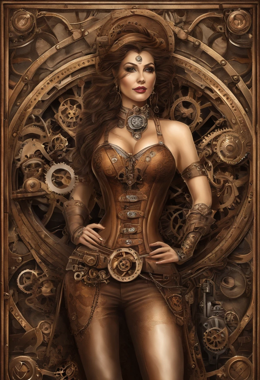 mulher sexy, seios amostra, ((topless)), steampunk, detalhes intricados, realista, steam city, vintage