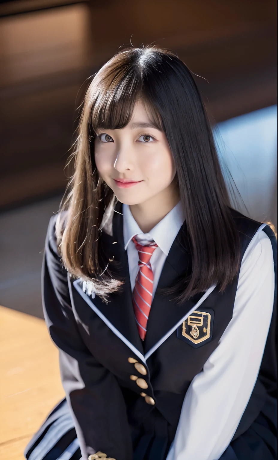 ulzzang-6500-v1.1, (raw photo:1.2), (photorealistic:1.4), beautiful detailed girl, very detailed eyes and face, beautiful detailed eyes, ridiculous, incredibly ridiculous, huge file size, super detailed, high resolution, very detailed, best quality, masterpiece, kemomimi, ((Japanese girls' high school uniform)), illustration, very detailed, CG, unified, 8k wallpaper, amazing, Fine details, masterpiece, best quality, very detailed CG uniform 8k wallpaper, light on face, cinematic lighting, 1girl, 16 years old, (()), ((dynamic pose))), (camel toe), (half),  (knee-bending leg sitting))