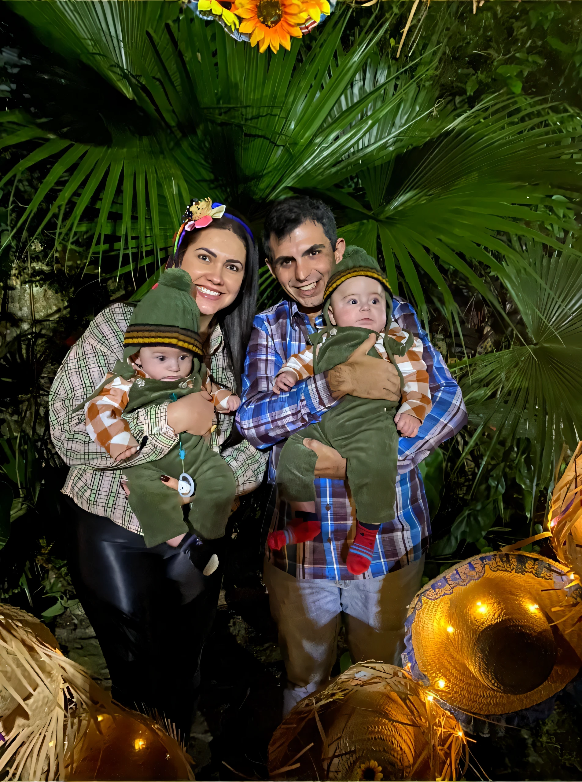 There are two people holding a baby and a baby in a field of golden wheat, in a wheat plantation farm environment, marido esposa e filhos, holiday season, imagem de perfil, Happy family, Foto tirada de dia, The husband and wife own many bakeries. usar essa fotografia para refazela.