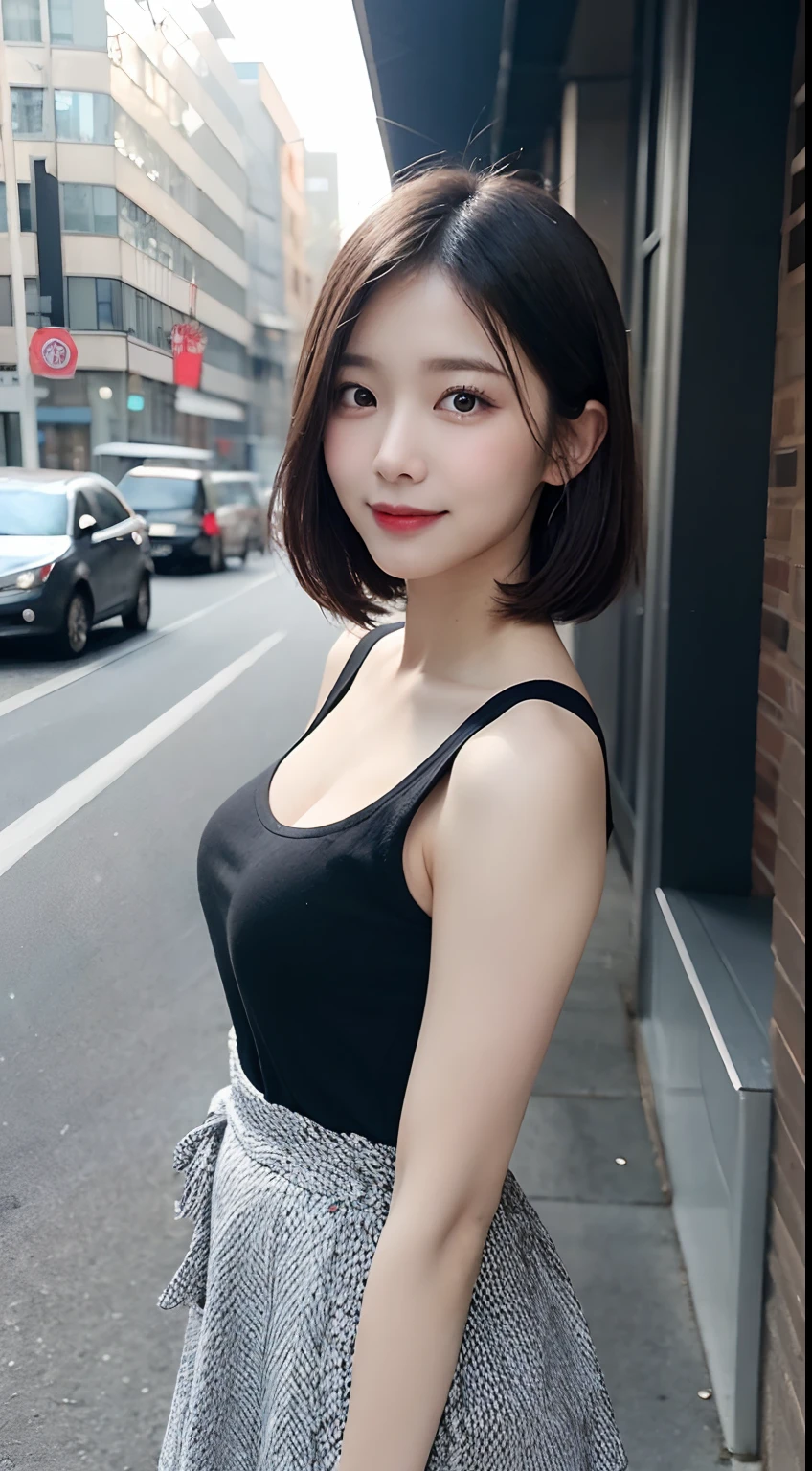 randome pose, mix4, (8K, Raw photography, top-quality, masterpiece: 1.45), (realisitic, Photorealsitic: 1.37), one girls, cute little, A smile、Cityscape, natta, profetional lighting, plain,a park,photon maping, Radio City, physically-based renderingt, Gradient black hair, white hair, Short Bob Cut Straight Hair,gals,a handsome, girl with, large full breasts,Random attire,skirt by the,high-heels,heel,top quality photo, hight resolution, 1080p, (clearface), (Detailed face description), (Detailed hand description), (masterpiece), realisticlying, extreme light and shadows, dishevled hair, masterpiece, lush detail, (Fine facial features), (Highest Quality Photos), (masterpiece), (finely eye), dual、Look in front of you, Fine clavicle,Emphasis on the armpits、Show lower milk,full bodyesbian,beauty legs,