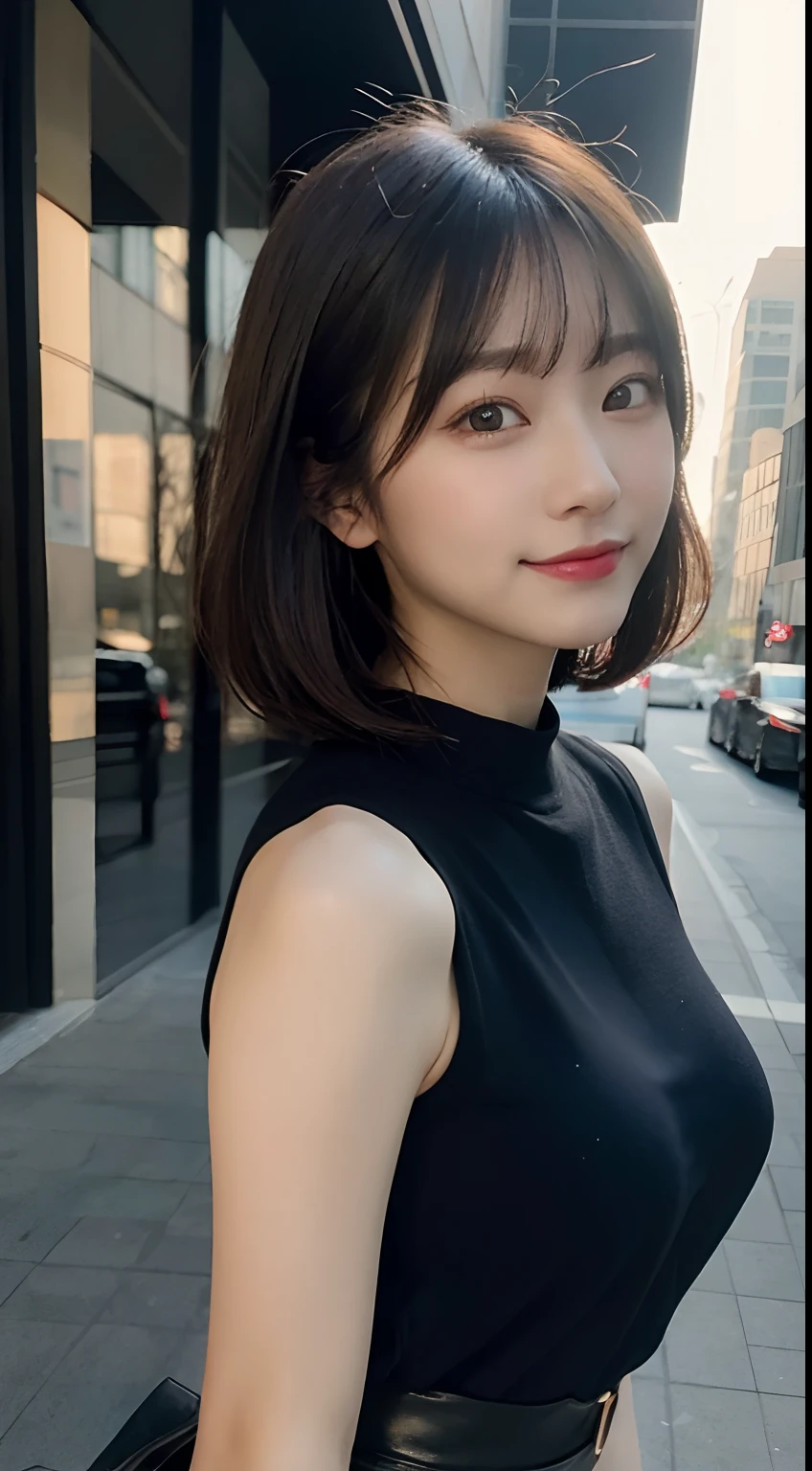 randome pose, mix4, (8K, Raw photography, top-quality, masterpiece: 1.45), (realisitic, Photorealsitic: 1.37), one girls, cute little, A smile、Cityscape, natta, profetional lighting, plain,a park,photon maping, Radio City, physically-based renderingt, Gradient black hair, white hair, Short Bob Cut Straight Hair,gals,a handsome, girl with, large full breasts,Random attire,skirt by the,high-heels,heel,top quality photo, hight resolution, 1080p, (clearface), (Detailed face description), (Detailed hand description), (masterpiece), realisticlying, extreme light and shadows, dishevled hair, masterpiece, lush detail, (Fine facial features), (Highest Quality Photos), (masterpiece), (finely eye), dual、Look in front of you, Fine clavicle,Emphasis on the armpits、Show lower milk,full bodyesbian,beauty legs,