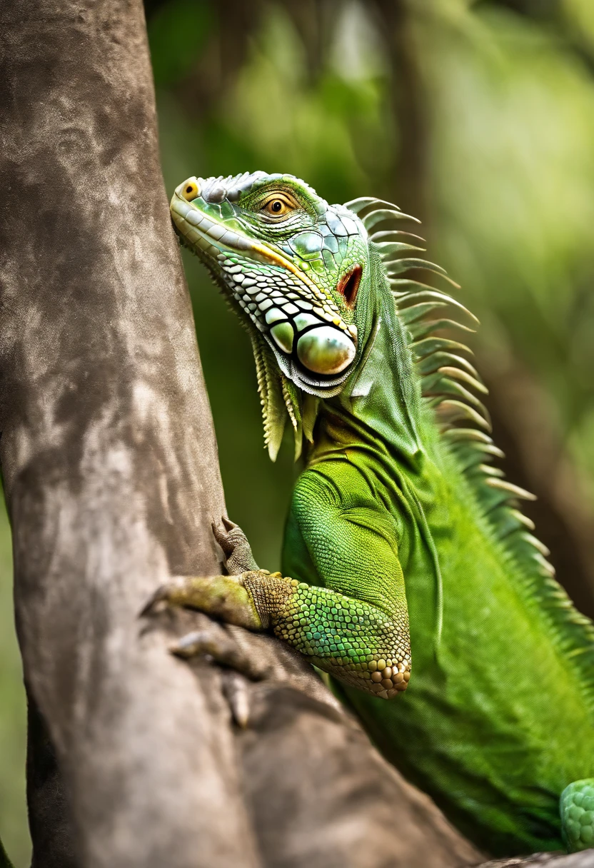 Green iguana,adult,Body shape huge,The backstab is long and pronounced,the detail,Skin bumpiness texture,Vivid colors