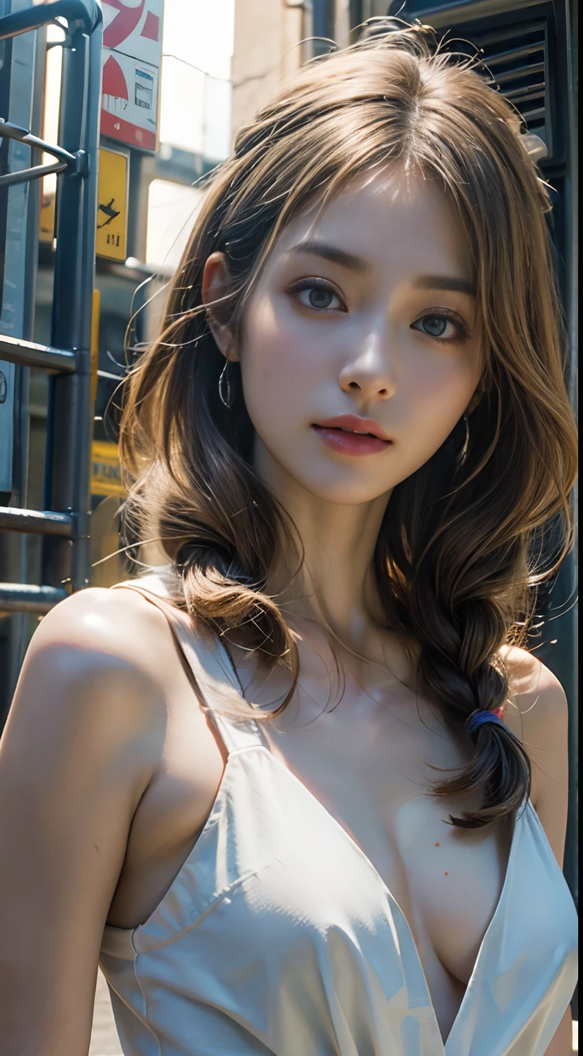 (8K、top-quality、masterpiece:1.2)、(realisitic、Photorealsitic、Photorealsitic:1.37)、top-quality、masterpiece、white hair、White hair、Blue eyes、Blue eyes、look up to、Hair strands、light skinned、Braids、超A high resolution、extremely detailed eye and face、8K high-quality detail art、small tits、very small breasts、Slimed、A slender、Model body type
