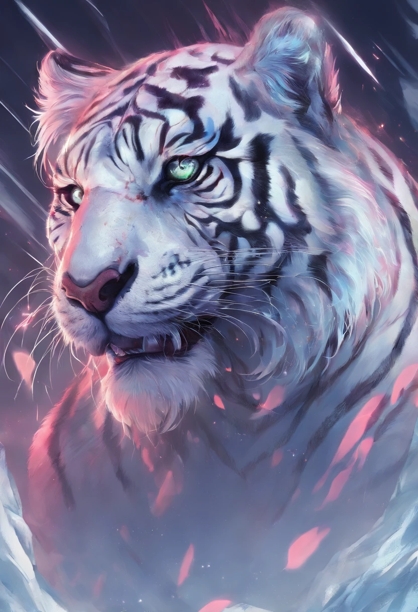 Chinese mythology,the white tiger,divinity,Ferocious,gargantuan,with light glowing,Glow effects,the night,中景 the scene is,Full body like, highly detailed surreal vfx,oc rendered,Shot with 70 mm - AR 16:9 --q 2 --s 1000