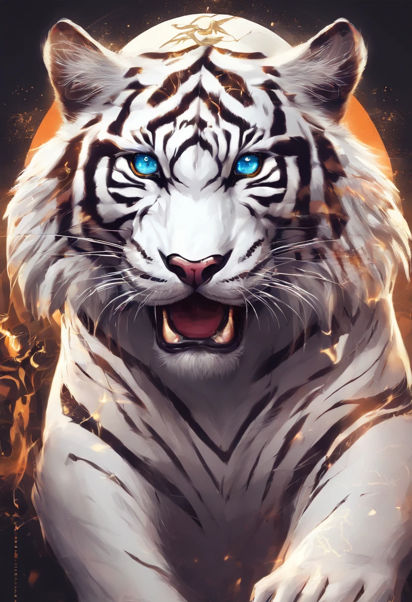 Chinese mythology,the white tiger,divinity,Ferocious,gargantuan,with light glowing,Glow effects,the night,中景 the scene is,Full body like, highly detailed surreal vfx,oc rendered,Shot with 70 mm - AR 16:9 --q 2 --s 1000