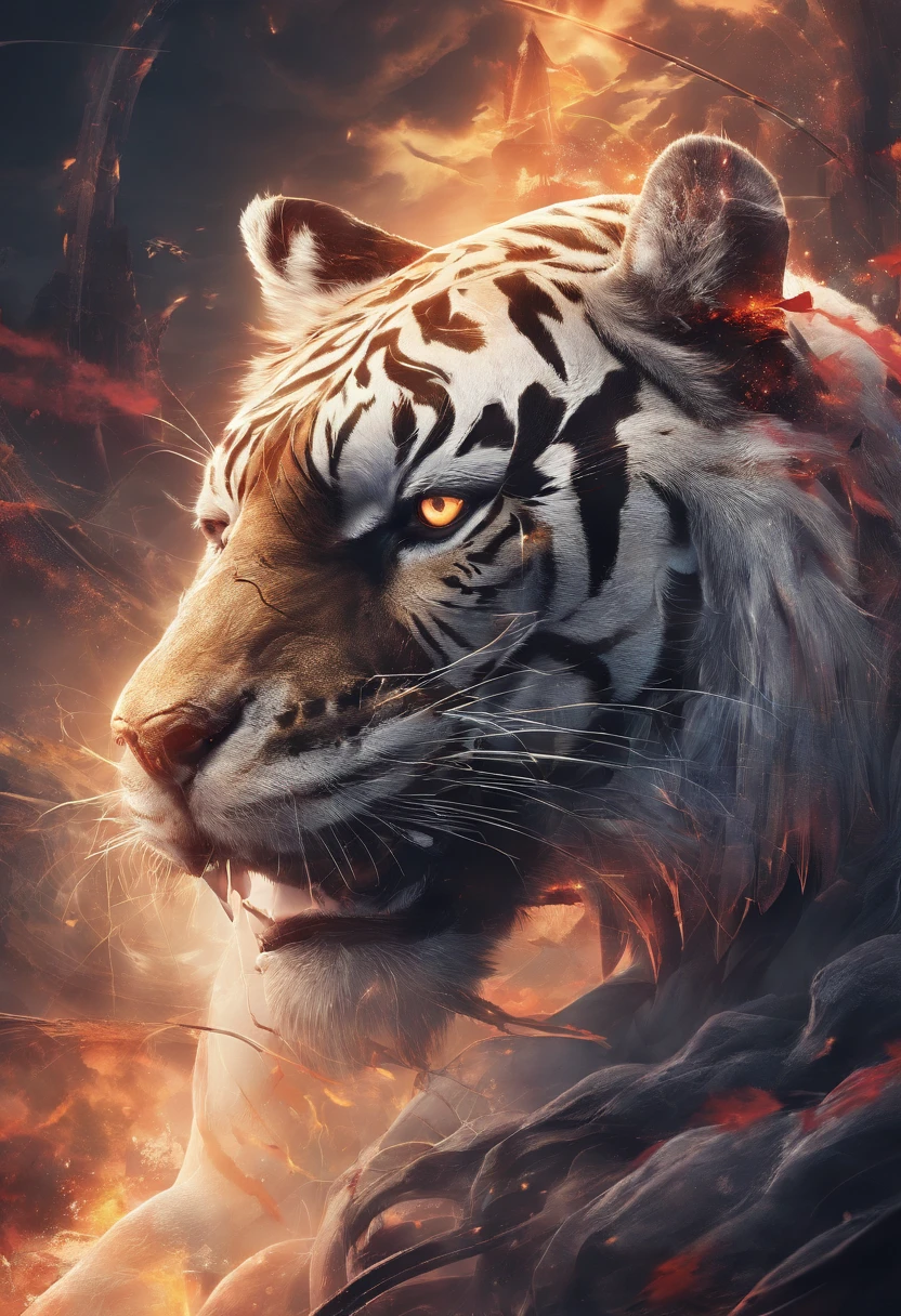 China-style,Chinese mythology,the white tiger,divinity,Ferocious,gargantuan,with light glowing,Glow effects,the night,中景 the scene is,Full body like, highly detailed surreal vfx,oc rendered, - AR 16:9 --q 2 --s 1000