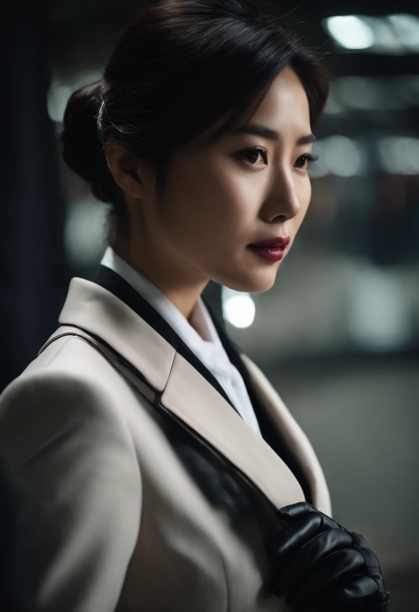Business suits Black leather gloves long boots Face-to-face Young japanese lady