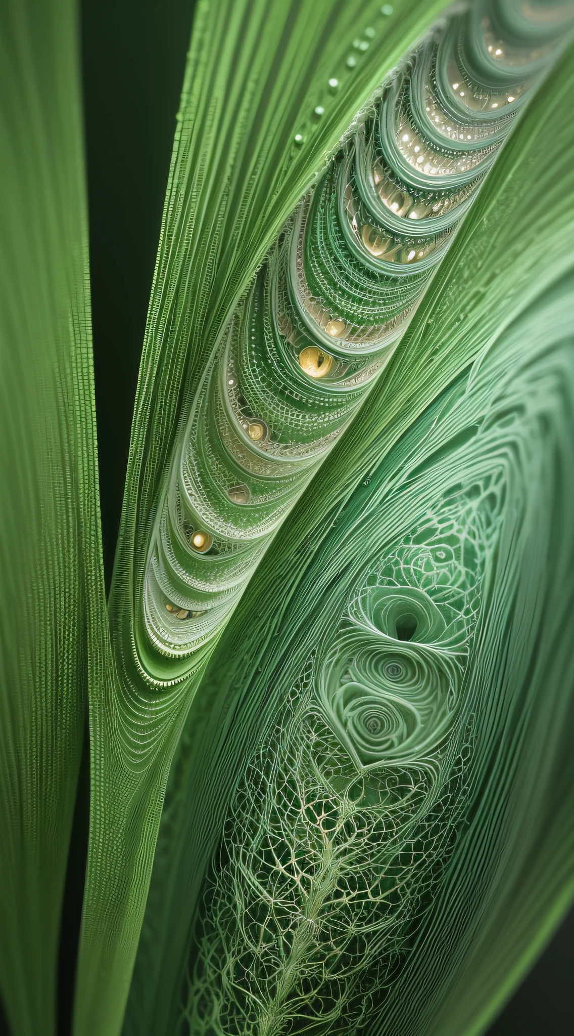 (Best Quality,4K,8K,hight resolution,masutepiece:1.2),Ultra-detailed,(Realistic,Photorealistic,Photorealsitic:1.37),Brain-type plants,fractral,Fibonacci,Complex and symmetrical on both sides,moss covered,emerald green,Gradient Color,Soft lighting,Crystal-like texture,Abstract Surrealism,Vibrant colors,Sharp Focus,Captivating patterns,Detailed veins,Ethereal Atmosphere
