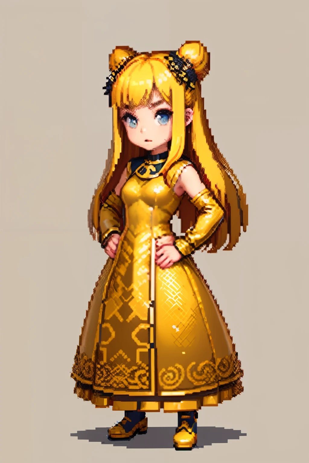 (master-piece, top-quality, beste-Qualit), pixel, pixel art, 1girls, full,Wear a 2-piece dress...,Golden Hair