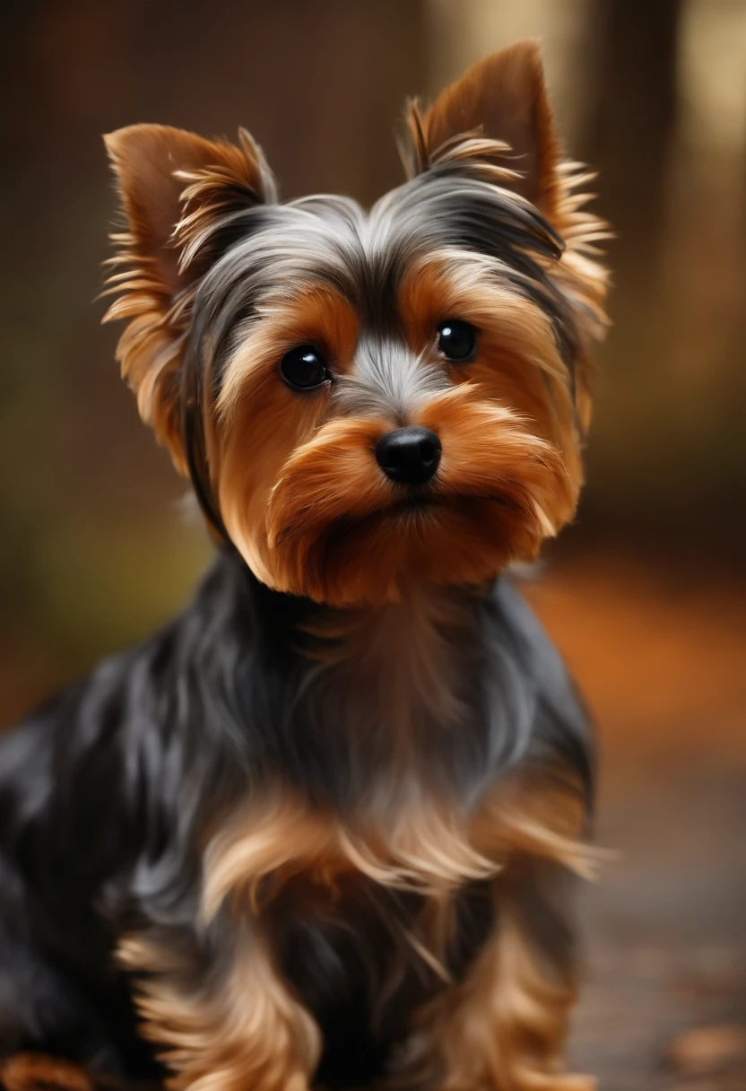 Make a Yorkshire Terrier Dog, denro de uma casa, deitado em sua casa, pousando para uma foto. esta imagem deve transmitir ternura