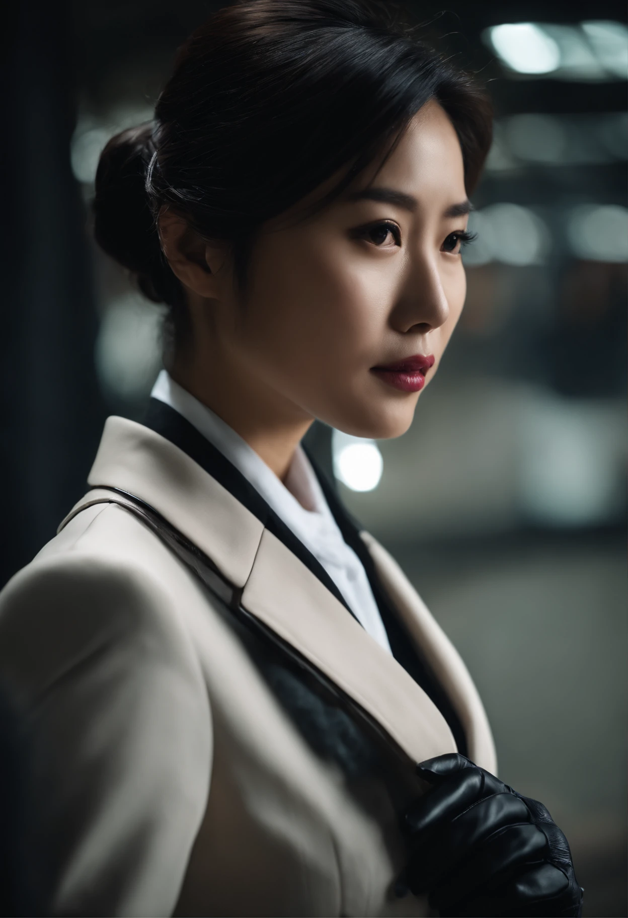 Business suits Black leather gloves long boots Face-to-face Young japanese lady