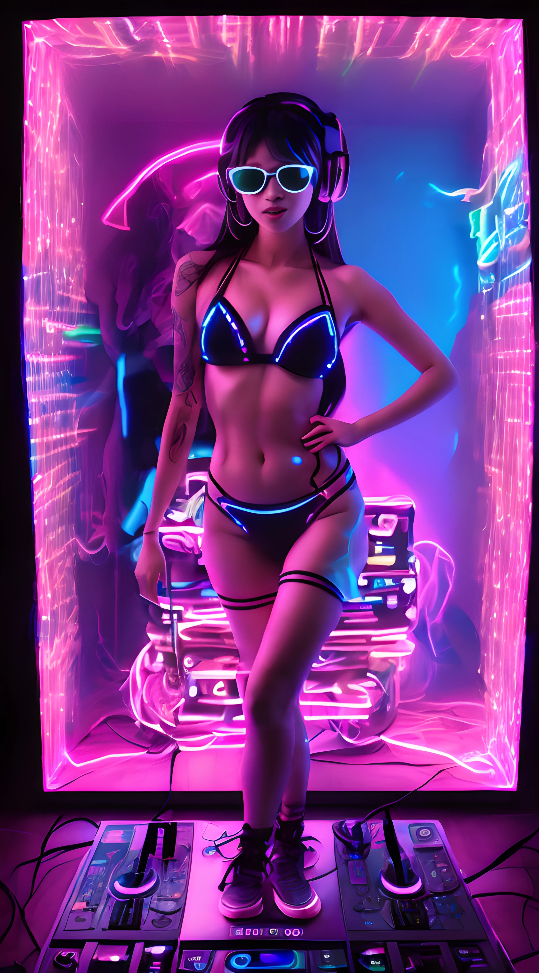 a close up of a picture of a person in a picture frame, infinity mirror, 3 d neon art of a womens body, psychedelic photoluminescent, vivid!!, psychedelic lighting, psychedelic black light, by Jon Coffelt, lsd visuals, neon version of style jim burns, ledspace, skin made of led point lights, led effects