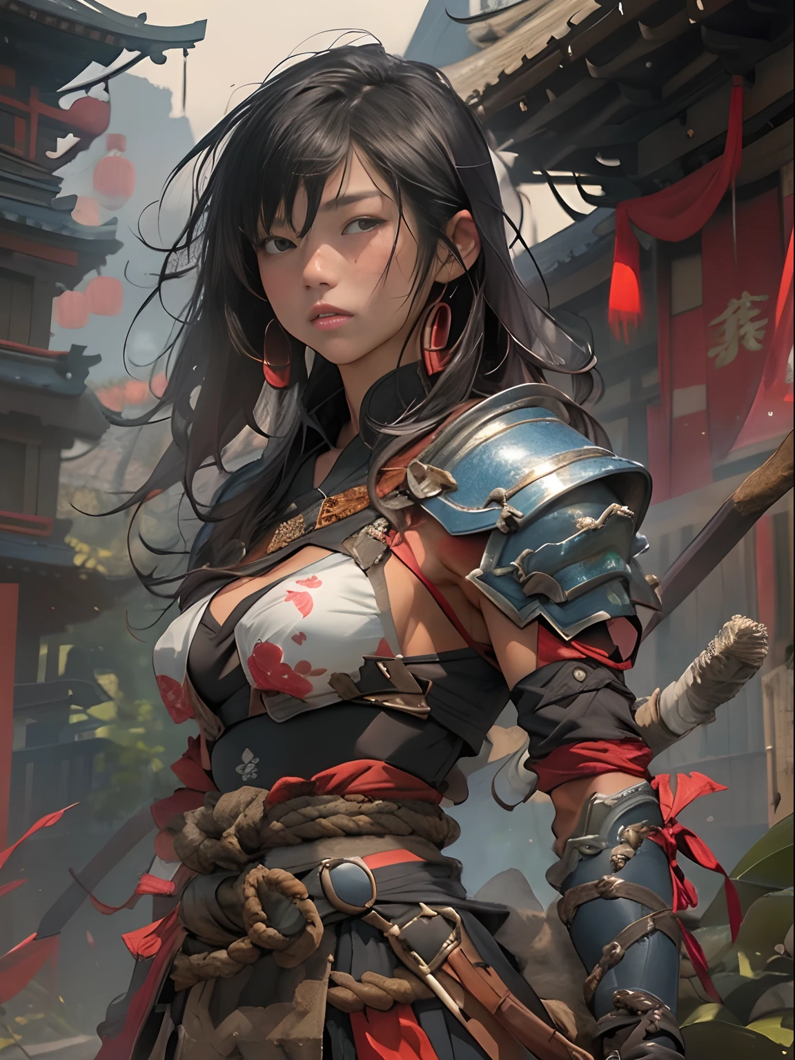 (((mtu))), (((best qualityer))), (((tmasterpiece))), (((AS-Adult))), ((( Japanese ))), Look up from your knees, Handsome Asian samurai，perfect body figure, Modern samurai, ((( Asian))), Wear gloves on your hands，The left arm is made of steel and metal tips，Made of protective devices, The eyes are pulled, (( Appears below the chest )), (( Small dental floss )), Simon Bisley, Almost naked（Simon Bisley）Castle City Wilderness，For high-resolution posters, hair straight, Minimum clothing, armure (Crazy clothes ), Full of tips and rivets, tribal tattoos, (((full bodyesbian))), Straight brunette hair，Colored hair ends