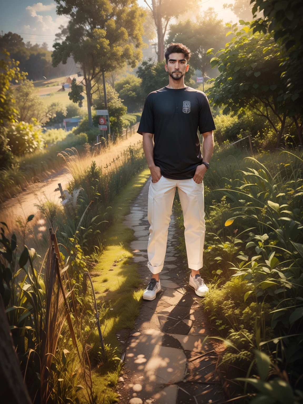 Look handsome with real face.standing on centre on road with bike