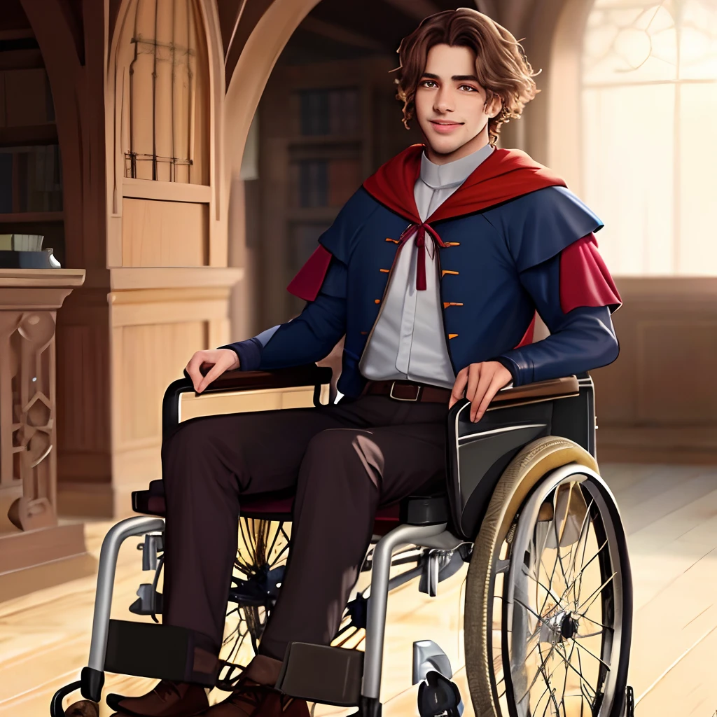 Homem em uma cadeira de rodas em uma biblioteca com um sorriso, caleb from critical role, arte oficial do personagem, um retrato do personagem, official character illustration, retrato detalhado do caractere, um retrato de personagem, Retrato de personagem de corpo inteiro, retrato de personagem de corpo inteiro, Retrato de corpo inteiro do personagem, retrato do personagem, fanart requintada altamente detalhada, Commission for High Res, arte detalhada do personagem, jovem garoto, pouca idade