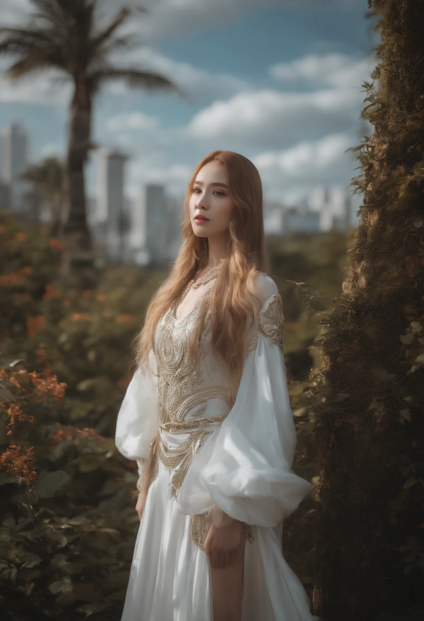 a young beautiful woman, kosmos,very_long_hair, 1girl, kosmos, solo, white_armor,best quality, ultra high res,tokyo fashion,
