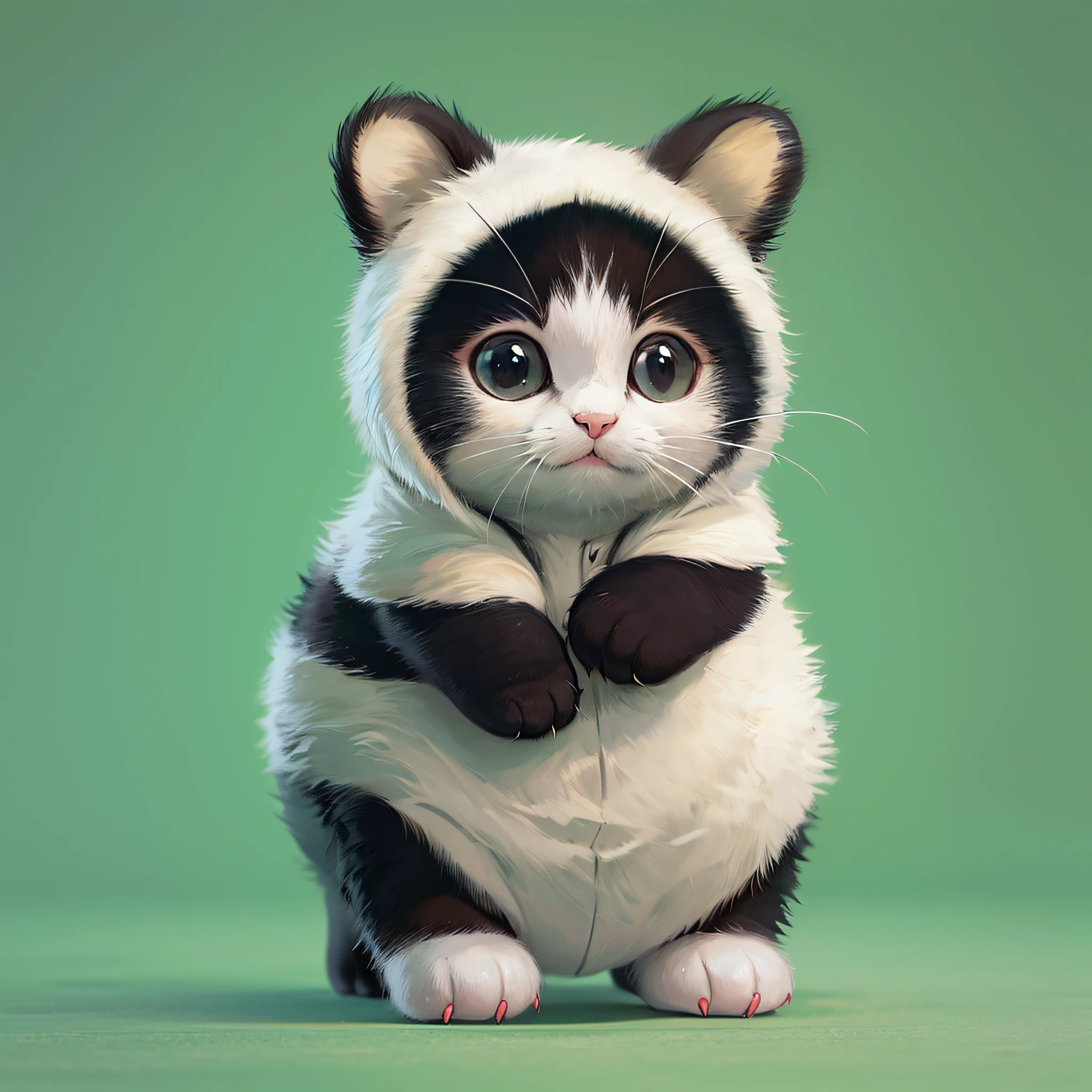 Very cute cat, standing, cute, wearing a panda costume