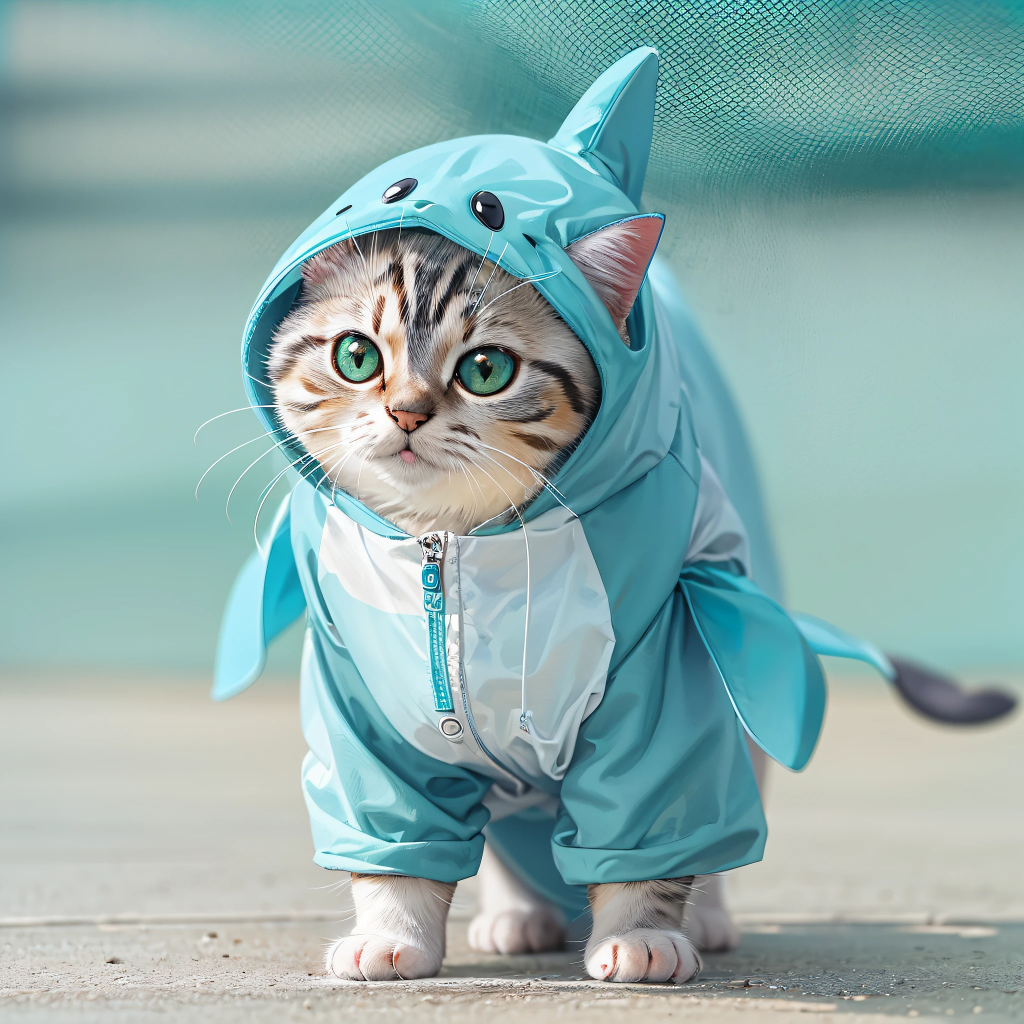 Very cute cat, standing, cute, wearing a dolphin costume