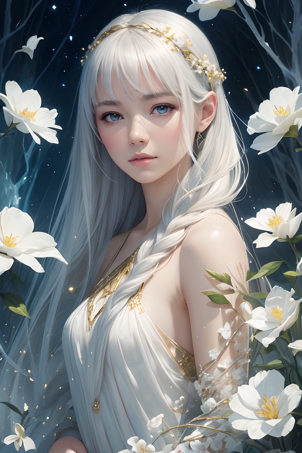 landscape, pretty visuals, alabaster skin, barely visible pale woman, sparkling , enchanted, delicate paint, mountain, great vibe, blue shy, watercolor, white flowers, marble, gold paint, highly detailed, digital painting, smooth, sharp focus, gtgraphics, illustration, art by kenji gonzales, art by agnes cecile, natalia fabia, mucha, artgerm, 8k, professional.
, Mysterious