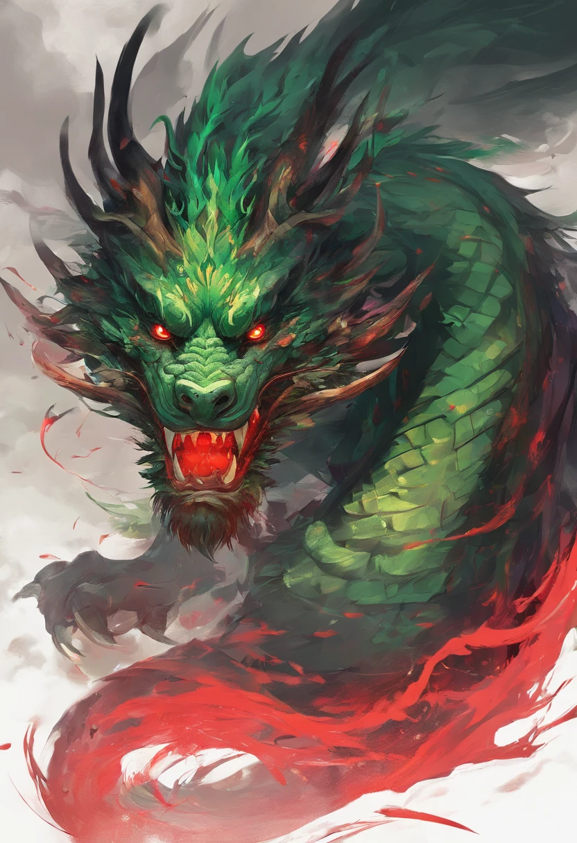 China-style,Chinese mythology,Green Dragon,tosen,Ferocious,gargantuan,The eyes glow red,Glow effects,surrounded by cloud,中景 the scene is,Full body like, highly detailed surreal vfx,oc rendered, - AR 16:9 --q 2 --s 1000