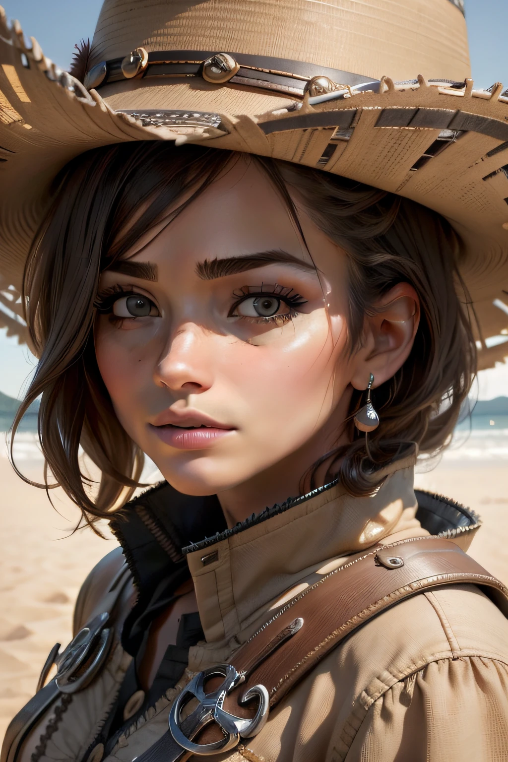 obra-prima, melhor qualidade, (fotorrealista:1.4), standingn, (close-up:), retrato, ((western, cowboy)), mulher, seios grandes, loira, cabelo cacheado, rosto detalhado, rosto perfeito, (completamente nu: 1.1), (kalap),
