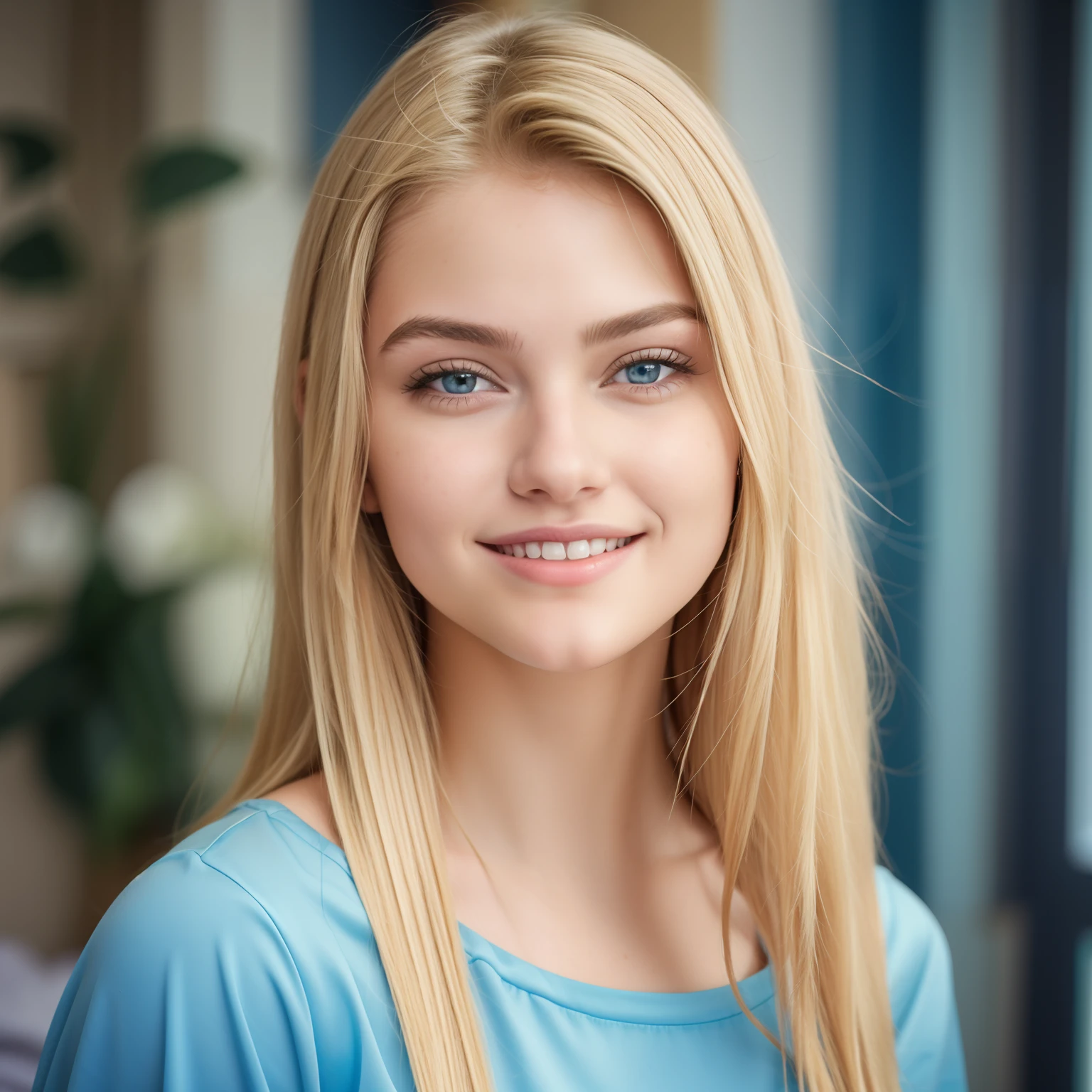 Blonde girl with blue eyes and long hair smiling for the camera, menina loira bonita, menina jovem bonita, lindo modelo jovem, garota jovem bonita, Blonde and attractive features, foto retrato bonito, mulher jovem bonito, mulher loira nova, cabelos loiros olhos azuis, loira menina jovem bonita, foto retrato suave 8 k, belo rosto jovem, cabelos loiros e olhos azuis