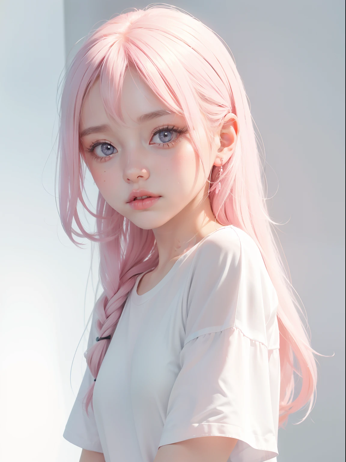 (Pieces fly),(highest quality:1.1),(Very detailed),Best illustrations,The finer details,(Portraits:1.1),(Watercolor)fluffy,1 girl,alone,13 years old,slim,(Very delicate and beautiful face),(Beautiful eyes in every detail),Pink thick lips,(Messy Hair),Soft and lazy,(Simple Background:1.2)Overall background color,Transparent parts,In 4K,Full Shot,Thin legs,