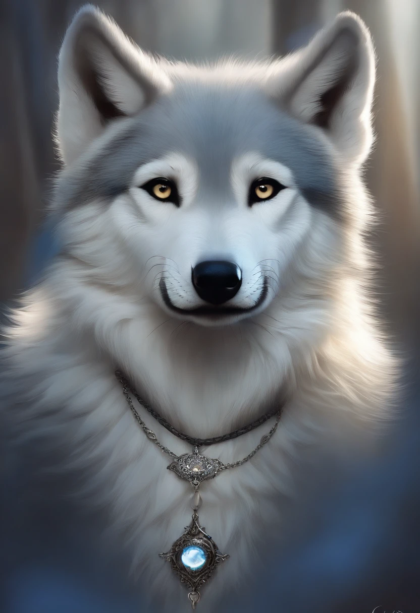 (Anthropomorphic wolf cute cub) orelhas de lobo,com um corce preta, um olho azul e outro branco , heterocromia nos olhos ,cabelo platinado  curto cacheados com pontas roxas,bad girl, Moon birthmark on forehead !! 🌕🌙, Hibrido,jovem, retrato, busto, postura de frente para a camera, Cartoon, vestido como  uma vesater roqueira metaleira dos anos 80 obra prima, postura de confiante, youtuber, fleshy lips , piercings no nariz e nas orelhas de lobo, tatuagens pelo corpo, tattoo de lua 🌙 acima dos seios,asas de anjo negro nas costas, e coleira , dark purple choker on neck, Hand with dragging gloves, colares , piercings , wolf fangs we lips