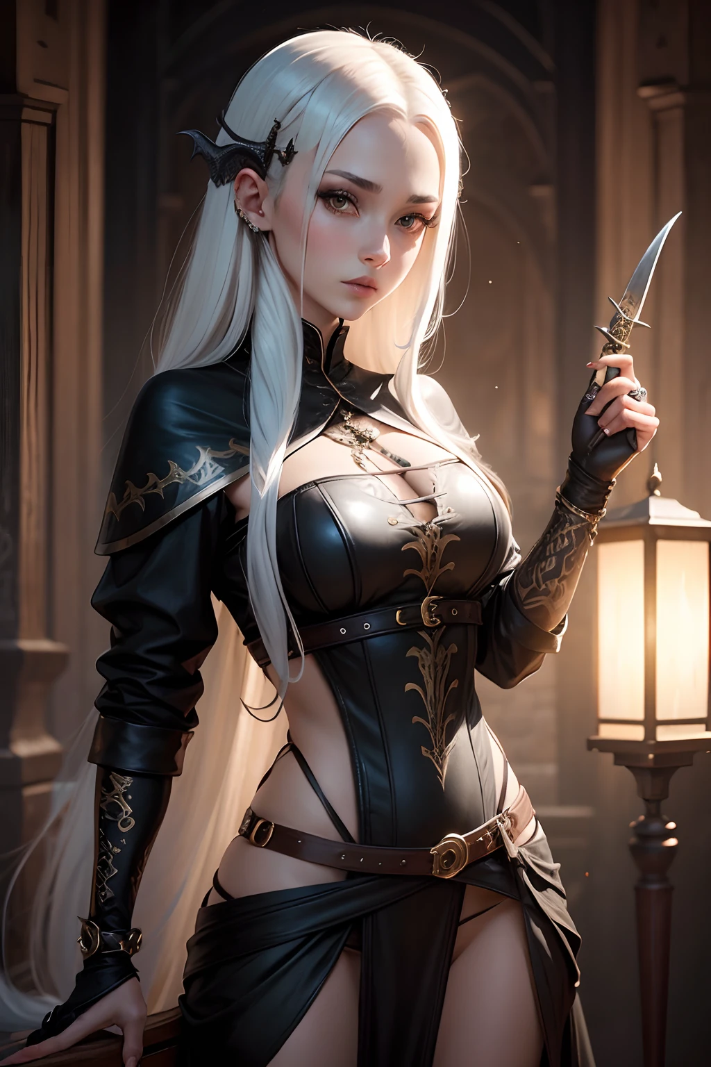 dragon girl, black scale, huntress, medieval period, two daggers