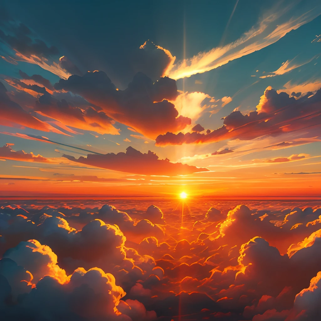（mont：1.3），Sea of Clouds，the sunset， Clouds, Tyndall rays，（Works of masters：1.3），（8k wallpaper：1.3），Photorealsitic，  evening light --auto --s2