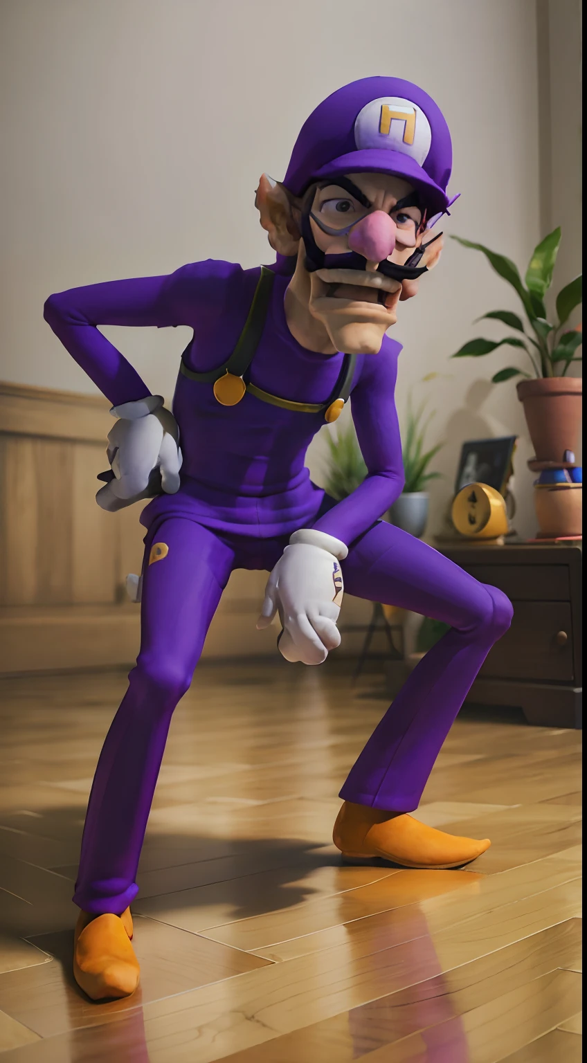 1men, solo, full body , Waluigi
