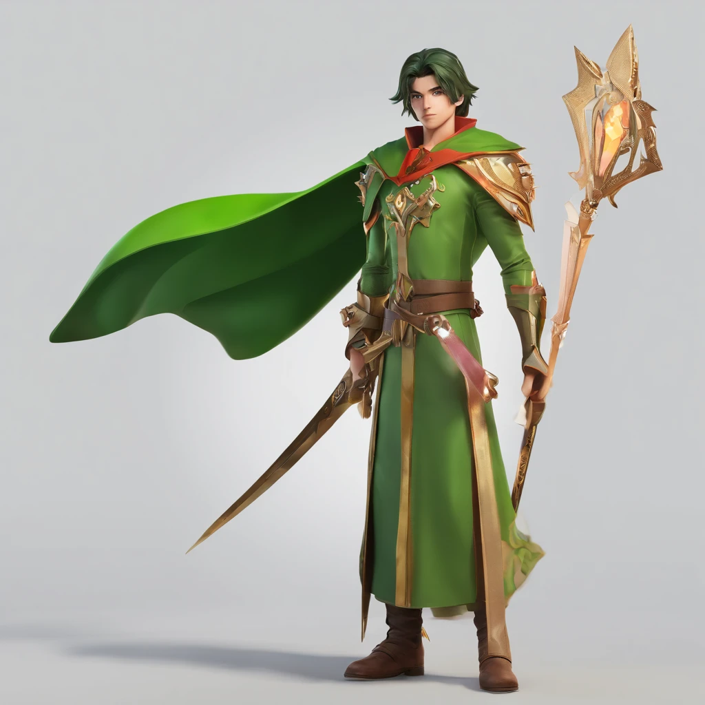 anime - style image of a man dressed in a green cape and a green cape, casimir art, beautiful androgynous prince, handsome guy in demon slayer art, picture of a male cleric, official character illustration, delicate androgynous prince, inspired in kris from deltarrune, official art, official character art, dressed like a cleric